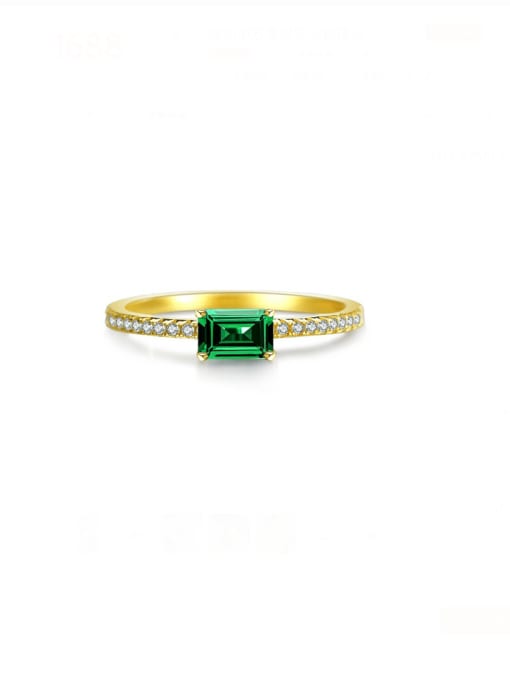 Gold [Emerald] 925 Sterling Silver Cubic Zirconia Geometric Dainty Band Ring